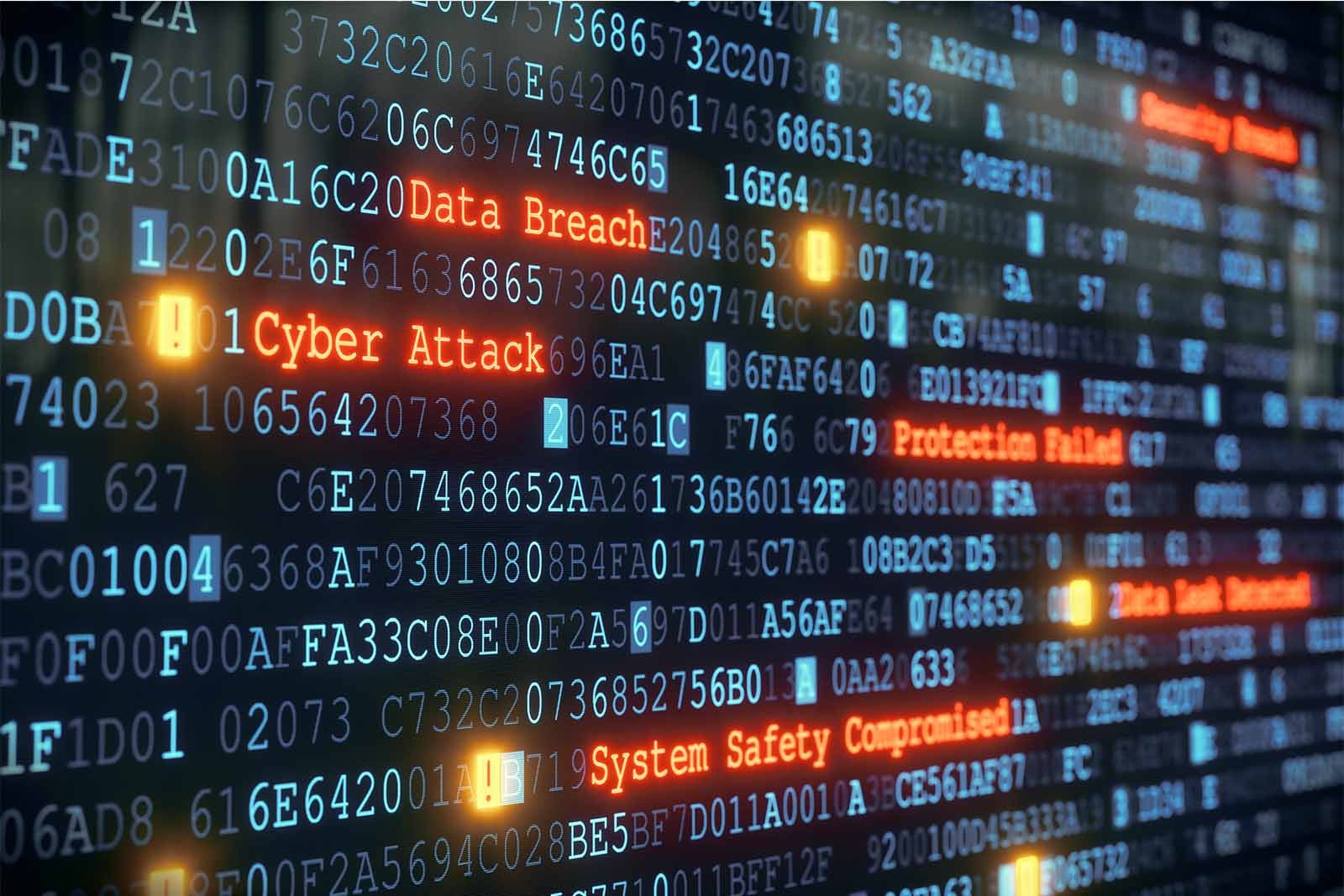 Data board showing reports of cyber attack and system safety compromised.