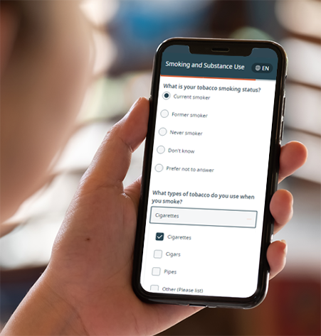 Questionnaire for smoking and substance abuse on mobile phone