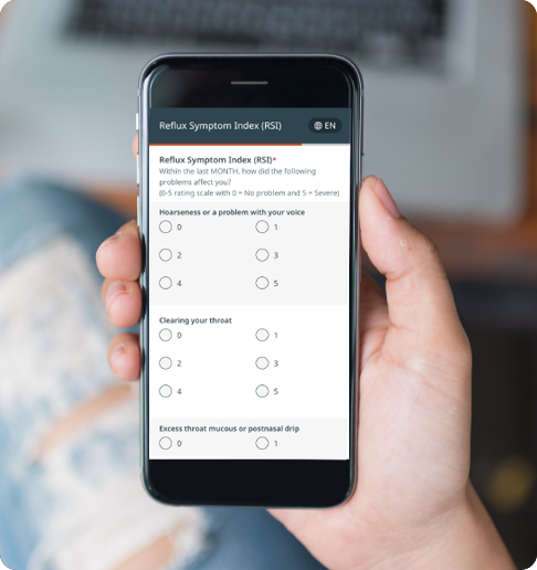 Mobile phone showing the RSI clinical intake form