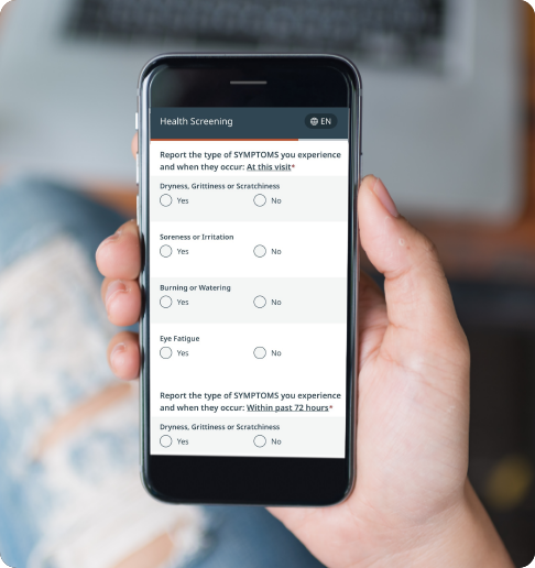 Mobile phone showing a health screening tool for incoming patients