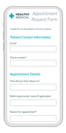 Mobile phone showing an appointment request form