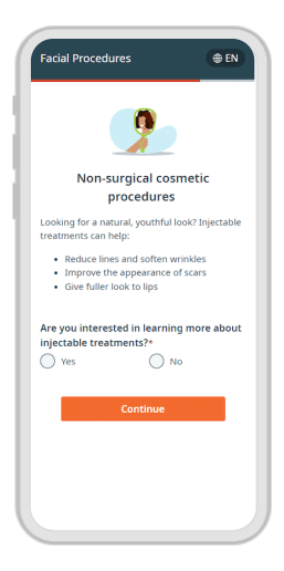 Targeted message about non-surgical cosmetics procedure phone screen