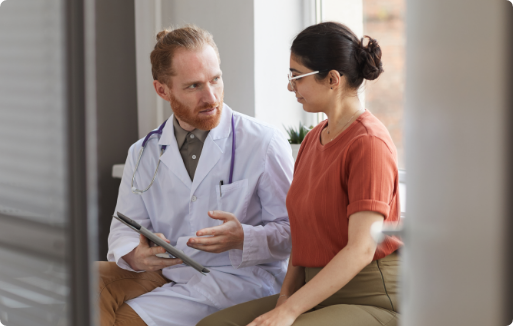 Clinician talking with patient