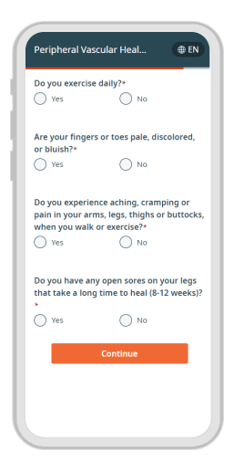 PAQ clinical intake from on mobile phone