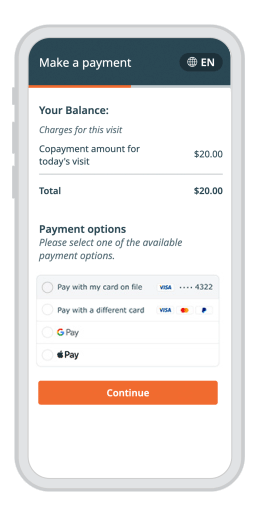 Pay copay with a new credit card mobile screen