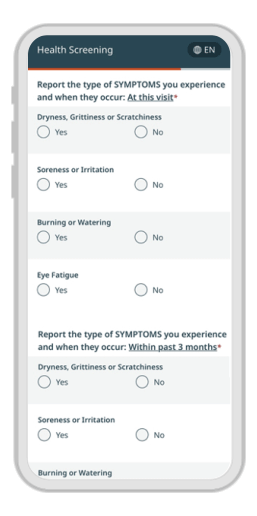 SPEED survey for dry and irritated eyes on mobile phone