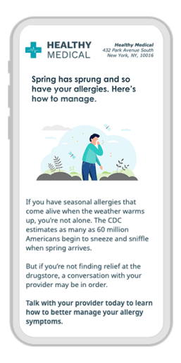 Mobile phone screen showing season allergy health campaign