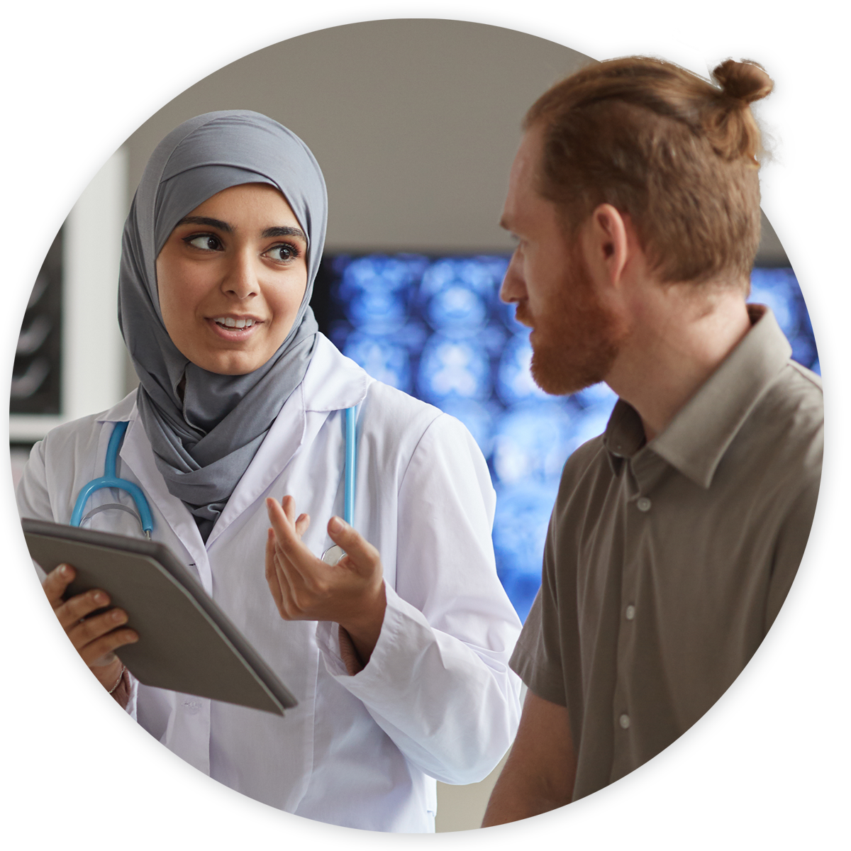 Patient speaking with neurologist during appointment