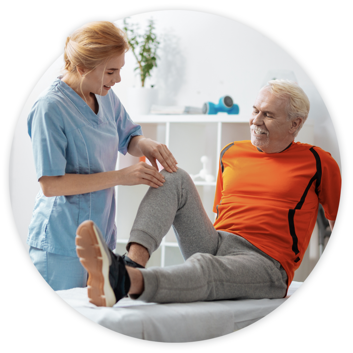 othrthopedics-hero-v2 Orthopedics doctor looking at older male patients knee