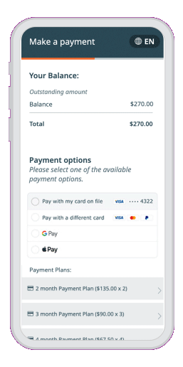 Phone screen showing the payment plan process