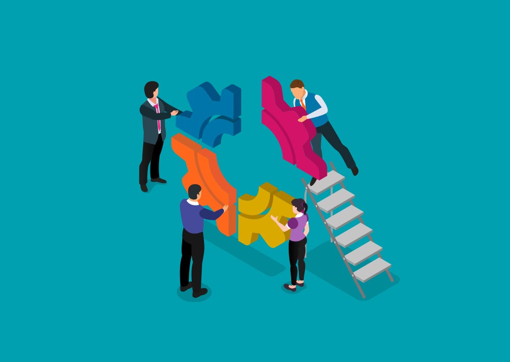 Illustrative graphic of people putting a gear together
