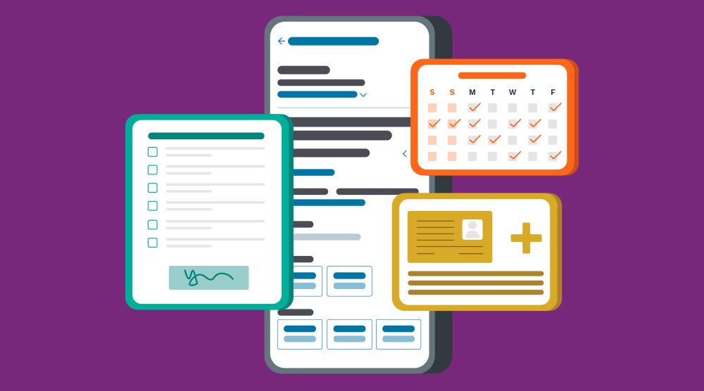 PHR - Blog Image - Content Audit - SS Warm Up Blog Refresh - Extra V1 250730 Illustration of phone with calendar and insurance card