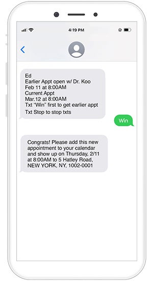 patient scheduling appointment accelerator text message from phreesia