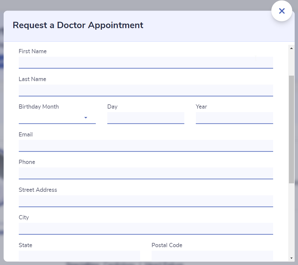 A screenshot of MediFind's appointment request form.