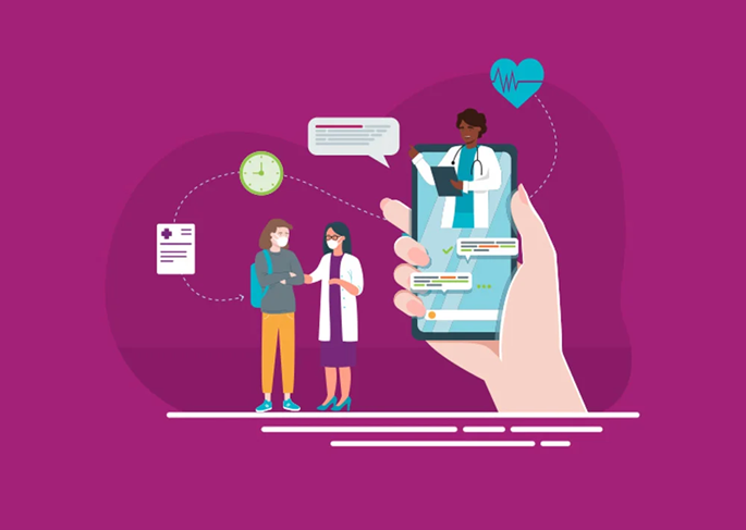 illustration depicting several steps in the patient intake process