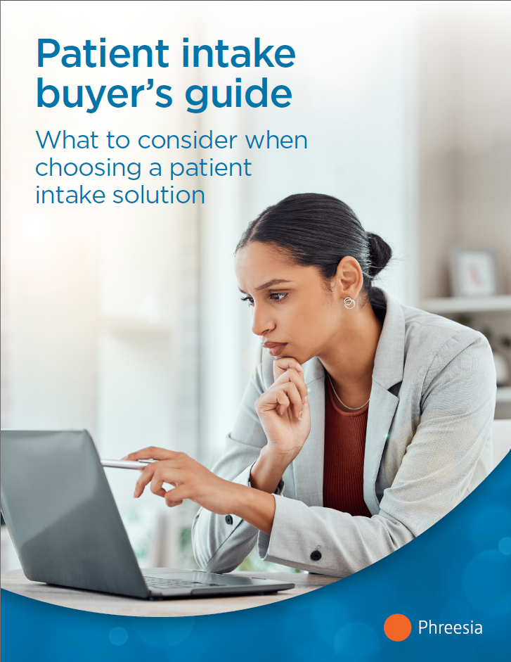 A screenshot of the cover of the patient intake buyer's guide.