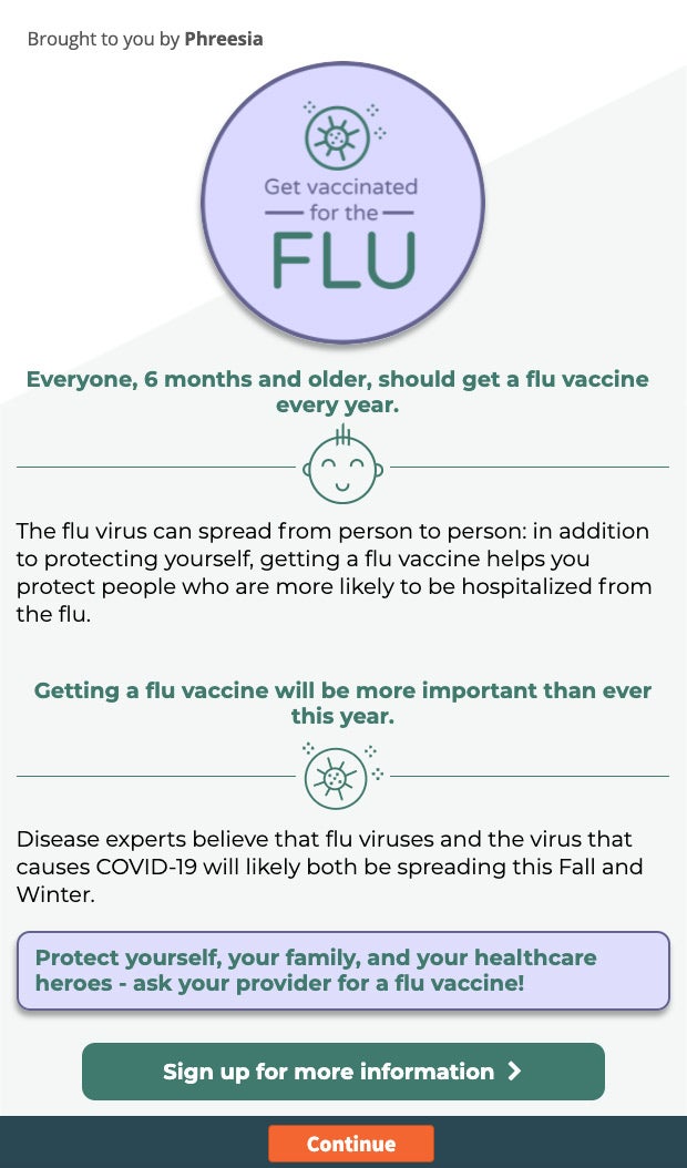 Screenshot of Flu health campaign