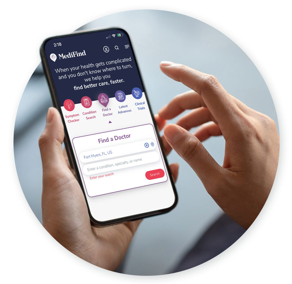 Patient using Medifind on mobile phone