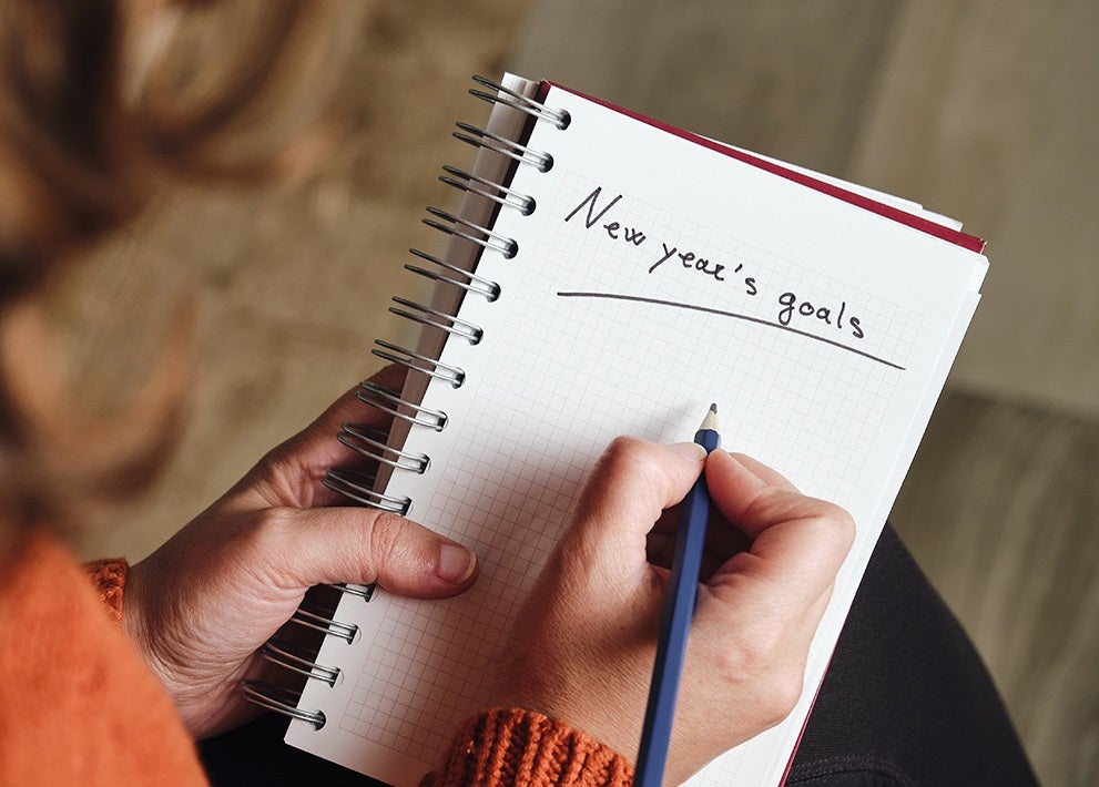 new year's resolutions on a notepad