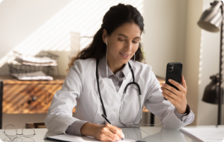 Doctor talking with patient over mobile