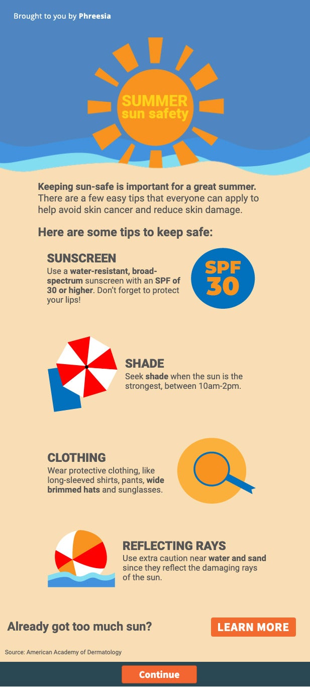 Screenshot of Sun Safety health campaign