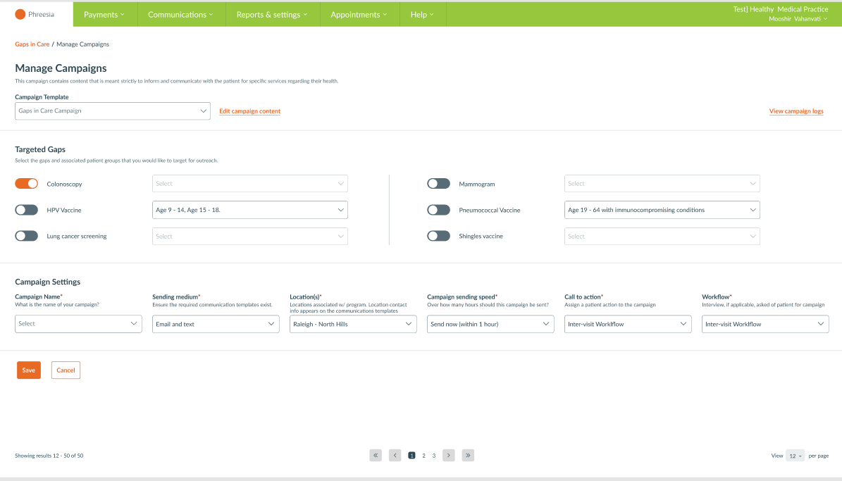A screenshot of the Manage Campaigns dashboard.