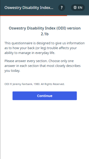 A screenshot of the intro to a digital questionnaire