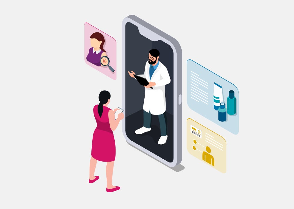 Illustration of woman talking to doctor via smartphone