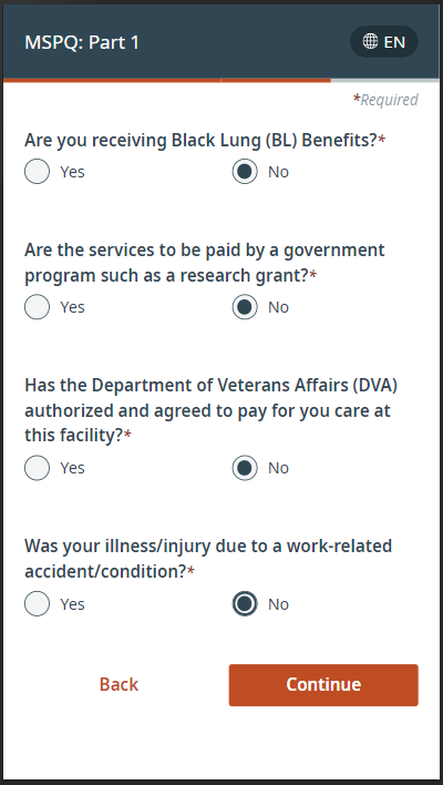 A screenshot of the Medicare Secondary Payer Questionnaire (MSPQ) module, including the new language