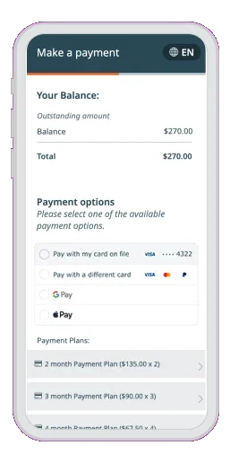 STATIC - Phone screen showing the payment plan process