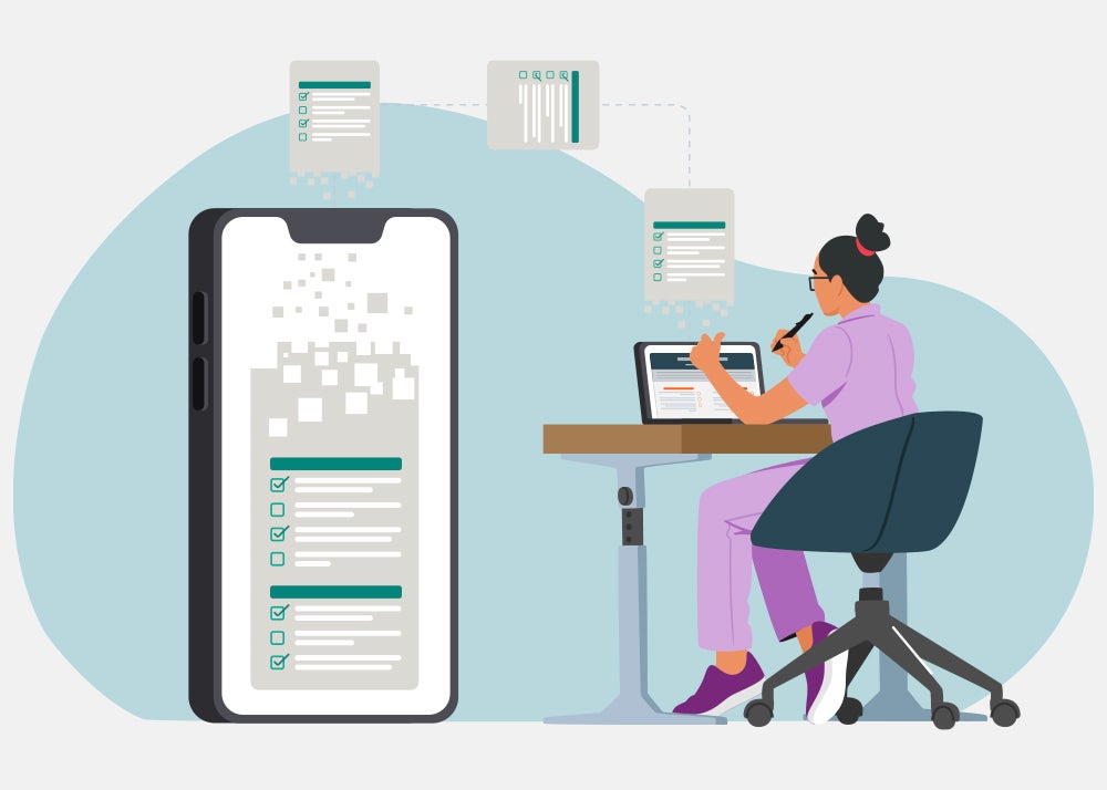 Illustration of woman at desk