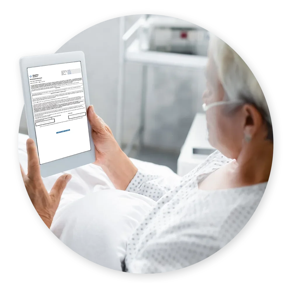 AccessEforms-banner-new Patient looking at forms on tablet