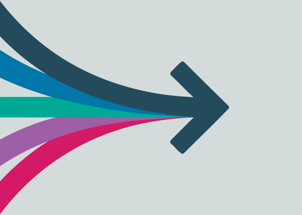 multicolor arrows converging into one