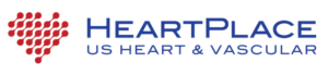 Heartplace US Heart & Vascular logo featuring red geometric heart icon with blue text
