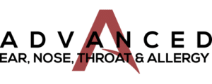 Advanced Ear, Nose, Throat & Allergy logo with large red letter A and practice name in black text