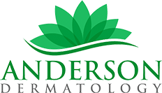 Anderson Dermatology logo featuring a green lotus flower above the company name in green text