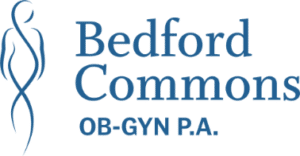 Bedford Commons OB-GYN P.A. logo with stylized DNA helix design in teal blue