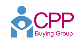 CPP Buying Group logo featuring a blue stylized figure with an eye symbol and magenta text reading "CPP Buying Group