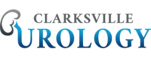 Clarksville Urology logo featuring a stylized blue kidney symbol and gray text reading "Clarksville Urology