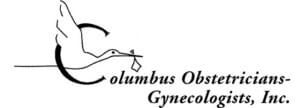 Columbus Obstetricians-Gynecologists, Inc. logo featuring a stylized stork carrying a medical bag in black and white line art