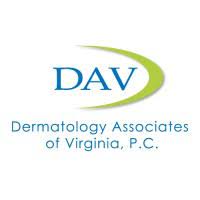 Dermatology Associates of Virginia logo with blue text and green curved swoosh design element
