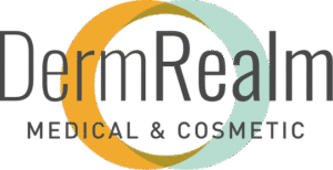 DermRealm logo featuring overlapping yellow and teal circles with text reading "DermRealm Medical & Cosmetic