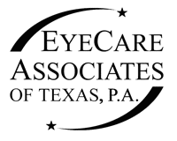 Eye Care Associates of Texas, P.A. logo featuring curved black lines forming a stylized eye shape with two small stars