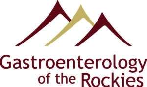 Logo for Gastroenterology of the Rockies featuring three mountain peaks in maroon and gold above the business name in maroon text