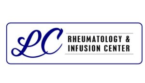 LC Rheumatology & Infusion Center logo featuring stylized blue letters "LC" with text in dark blue and black on white background