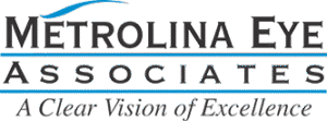 Metrolina Eye Associates logo featuring a blue swoosh design above the company name and tagline "A Clear Vision of Excellence