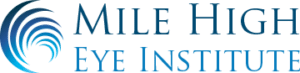 Mile High Eye Institute logo featuring blue curved lines forming an abstract eye shape with text in teal