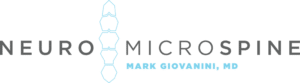 Neuro Microspine logo with blue vertebrae illustration and text "Mark Giovanini, MD