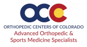 Orthopedic Centers of Colorado logo with blue and red letter design, followed by text "Advanced Orthopedic & Sports Medicine Specialists