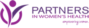 Partners in Women's Health logo featuring purple leaf and figure design with tagline "empowering women